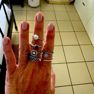 Pandora Elegant Silver and Black Ring Set